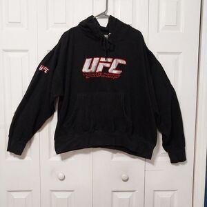 UFC Official Men's Hoodie Sweatshirt Black Red Pullover Pocket Logo Y2K  2XL